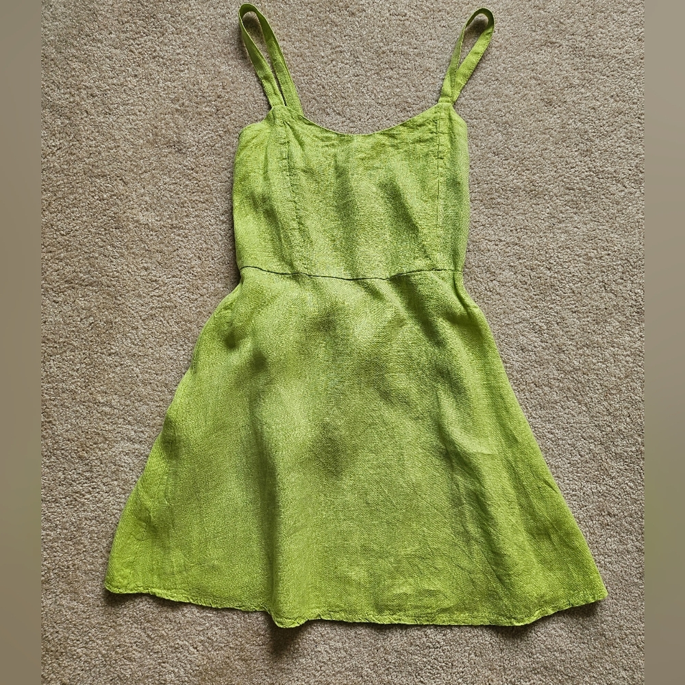 Lime Green Linen A-Line Dress